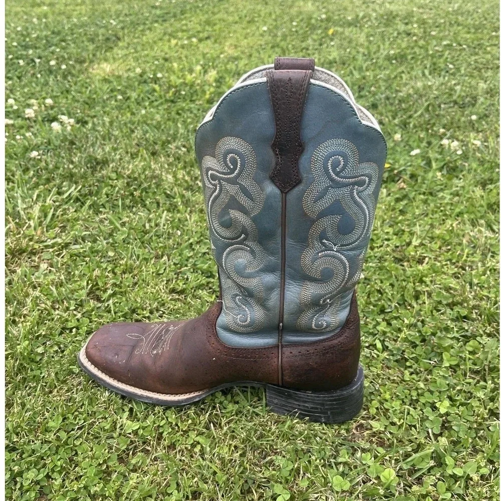 Ariat Quickdraw Western Cowboy Boots Women's 9B Brown Turquoise Square Toe - Picture 11 of 12